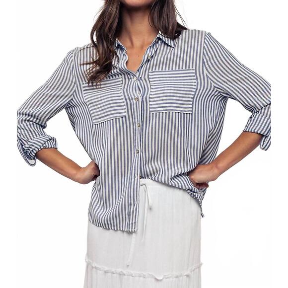 TREND:NOTES Tops - NEW TREND:NOTES button up stripe top in blue